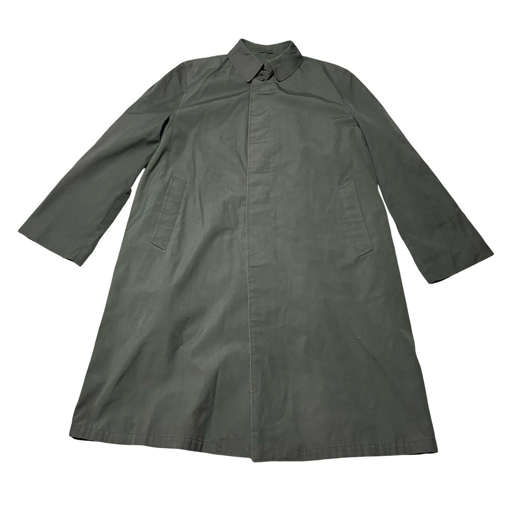 Vintage SEARS Perma-Prest Canvas Trench Coat Green Plaid Lining Size Large 24x44